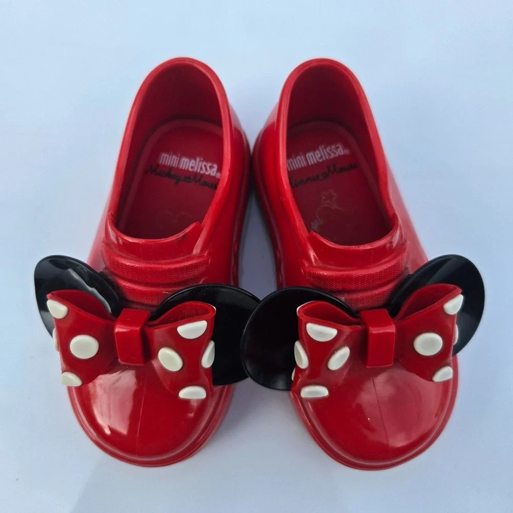 Mickey Mouse Jelly Shoes Girl Kid 3D Bowknot Loafer Minnie Mouse Rain Boot (US6)